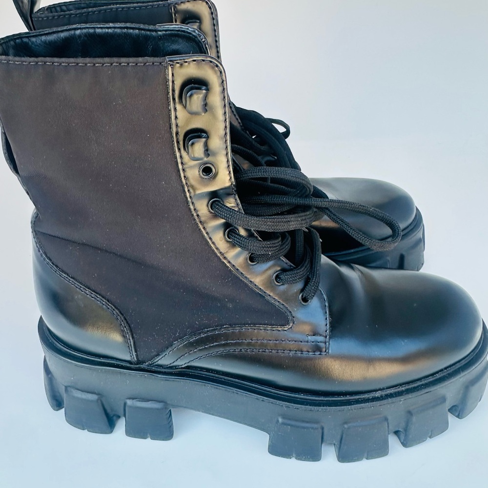 Prada Black Platform Lug-Sole Combat Boots size 39.5 - Picture 12 of 14
